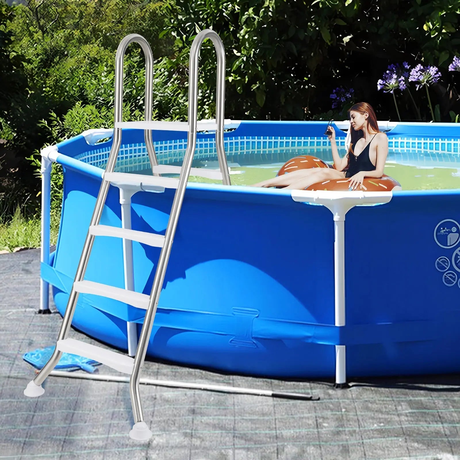 75.6" Above Ground Pool Ladder A-Frame Swimming Pool 4-Step Ladder for Up to 55" Pool Wall Height DirectDeals