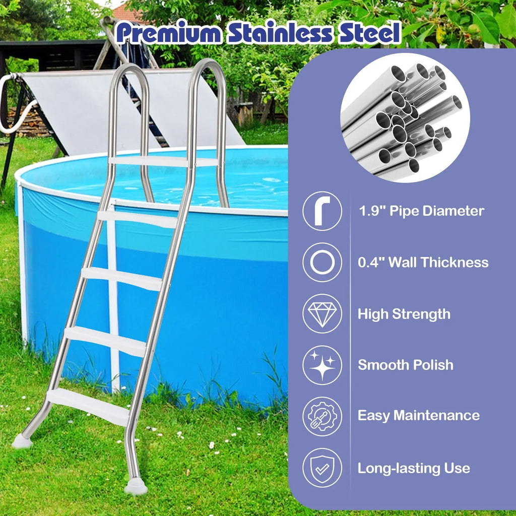 75.6" Above Ground Pool Ladder A-Frame Swimming Pool 4-Step Ladder for Up to 55" Pool Wall Height DirectDeals