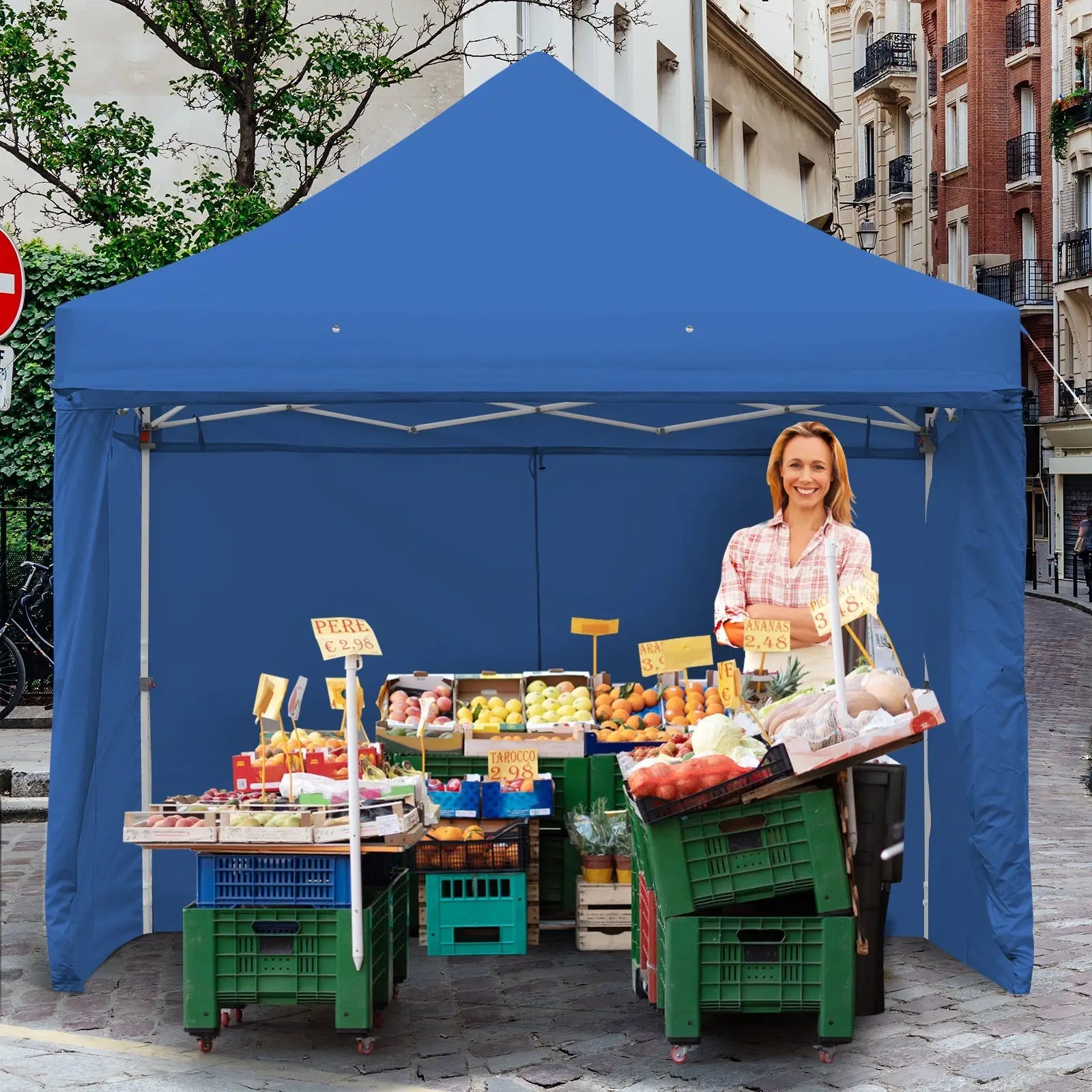 10 x 10 Feet Pop-up Gazebo with 5 Removable Zippered Sidewalls and Extended Awning-Blue DirectDeals