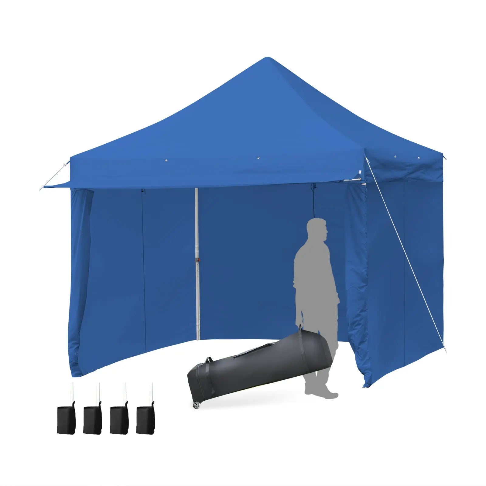 10 x 10 Feet Pop-up Gazebo with 5 Removable Zippered Sidewalls and Extended Awning-Blue DirectDeals