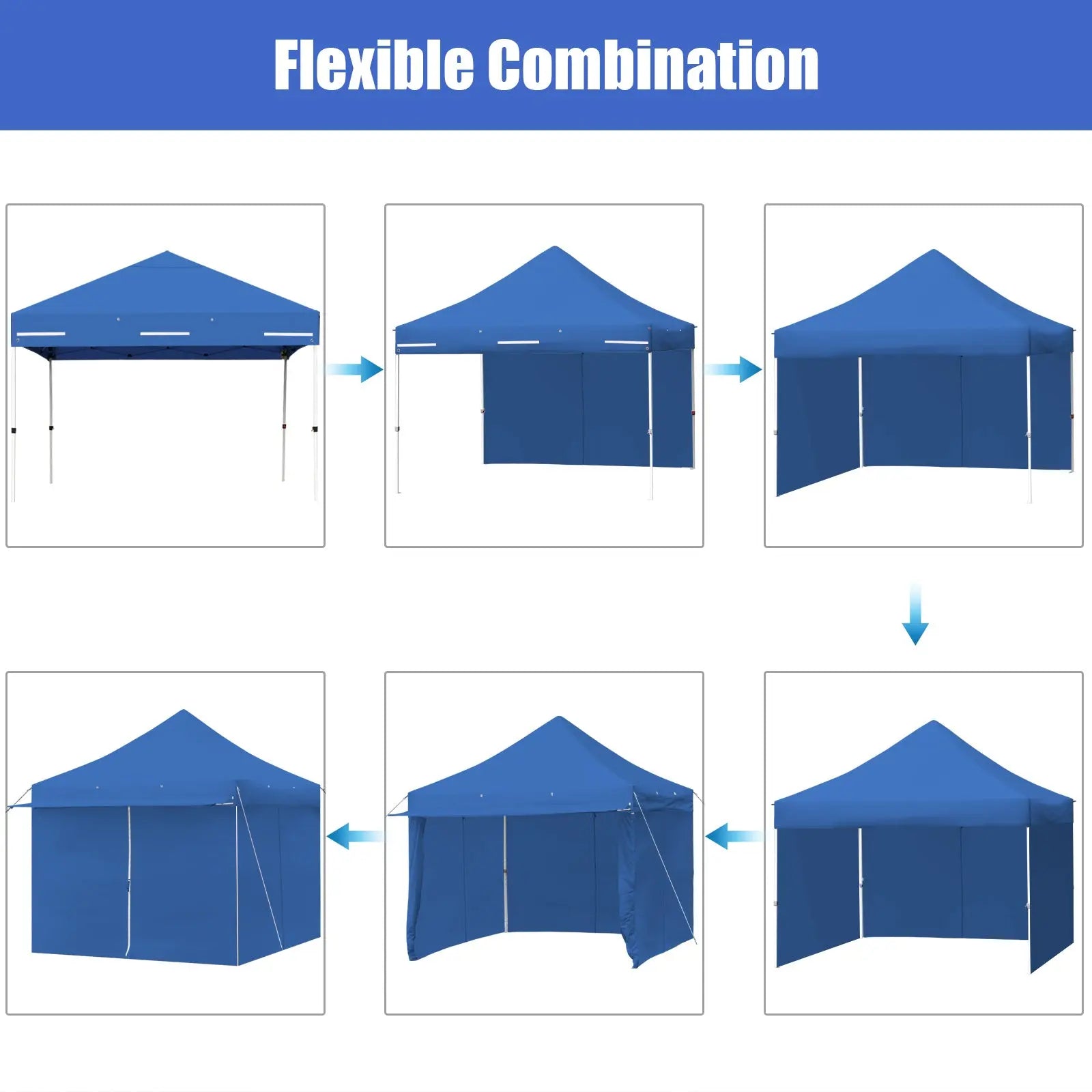 10 x 10 Feet Pop-up Gazebo with 5 Removable Zippered Sidewalls and Extended Awning-Blue DirectDeals