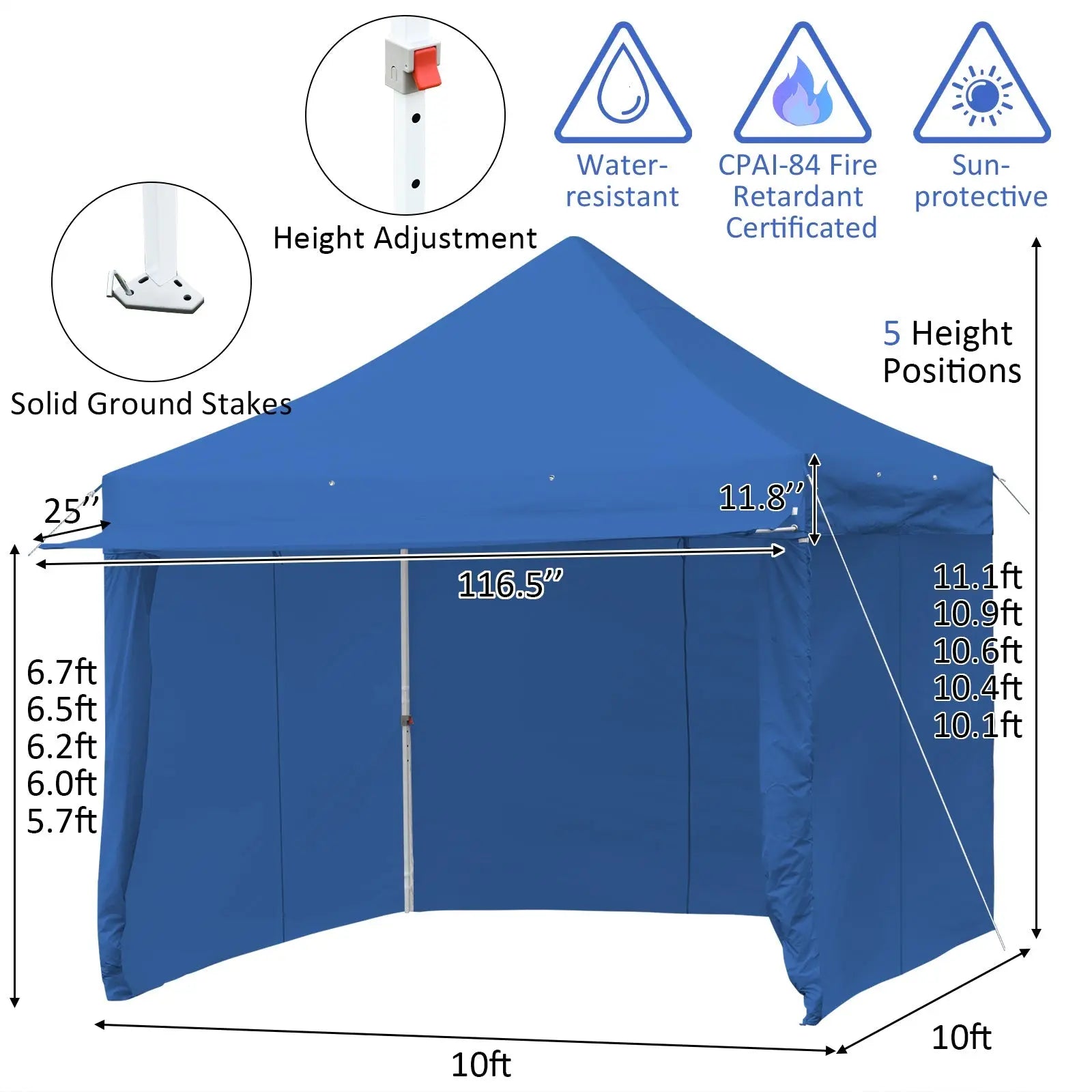 10 x 10 Feet Pop-up Gazebo with 5 Removable Zippered Sidewalls and Extended Awning-Blue DirectDeals