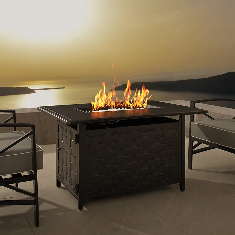 Preston 44" Rectangular Basketweave Aluminum Convertible Gas Fire Pit Table Fire Sense/Balkene Home