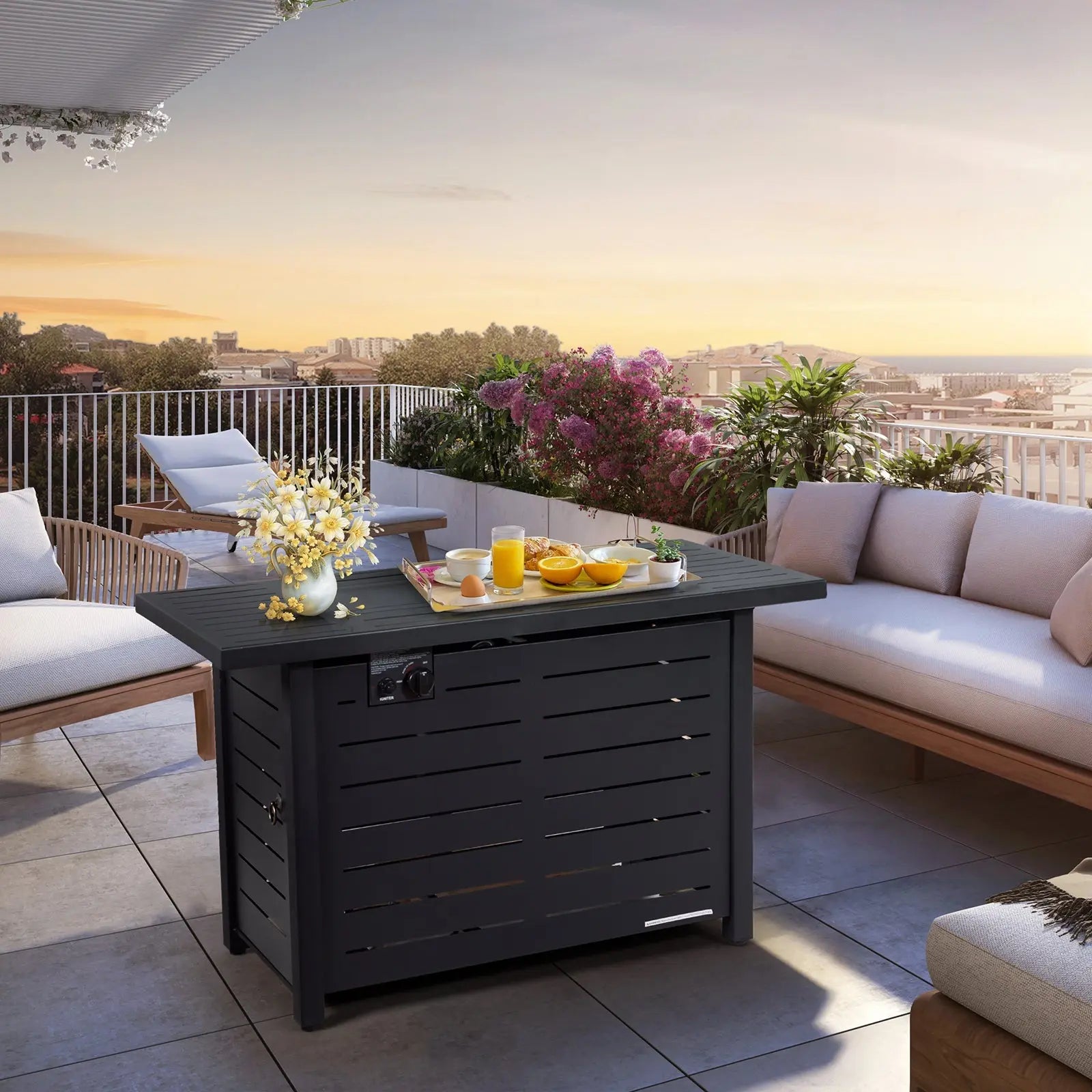 42 Inch 60 000 BTU Rectangular Propane Fire Pit Table with Waterproof Cover DirectDeals