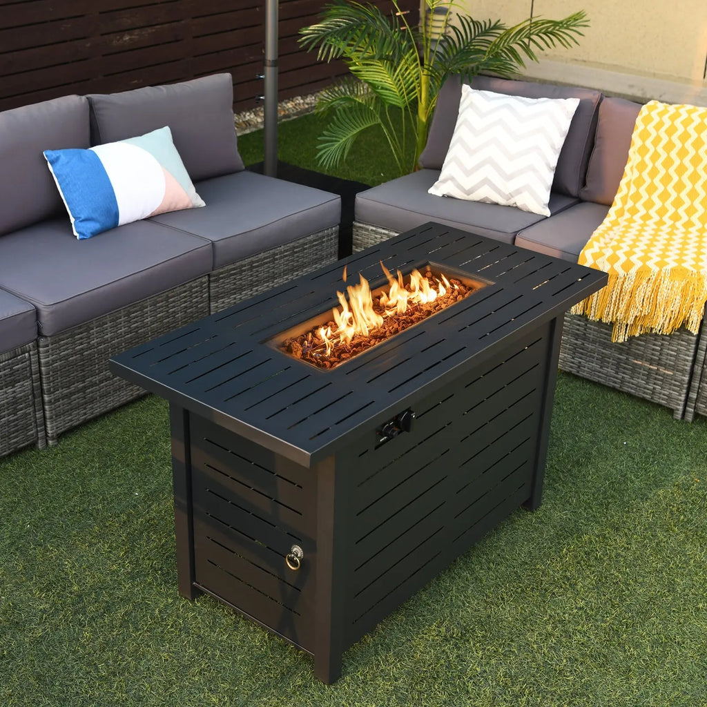 42 Inch 60 000 BTU Rectangular Propane Fire Pit Table with Waterproof Cover DirectDeals