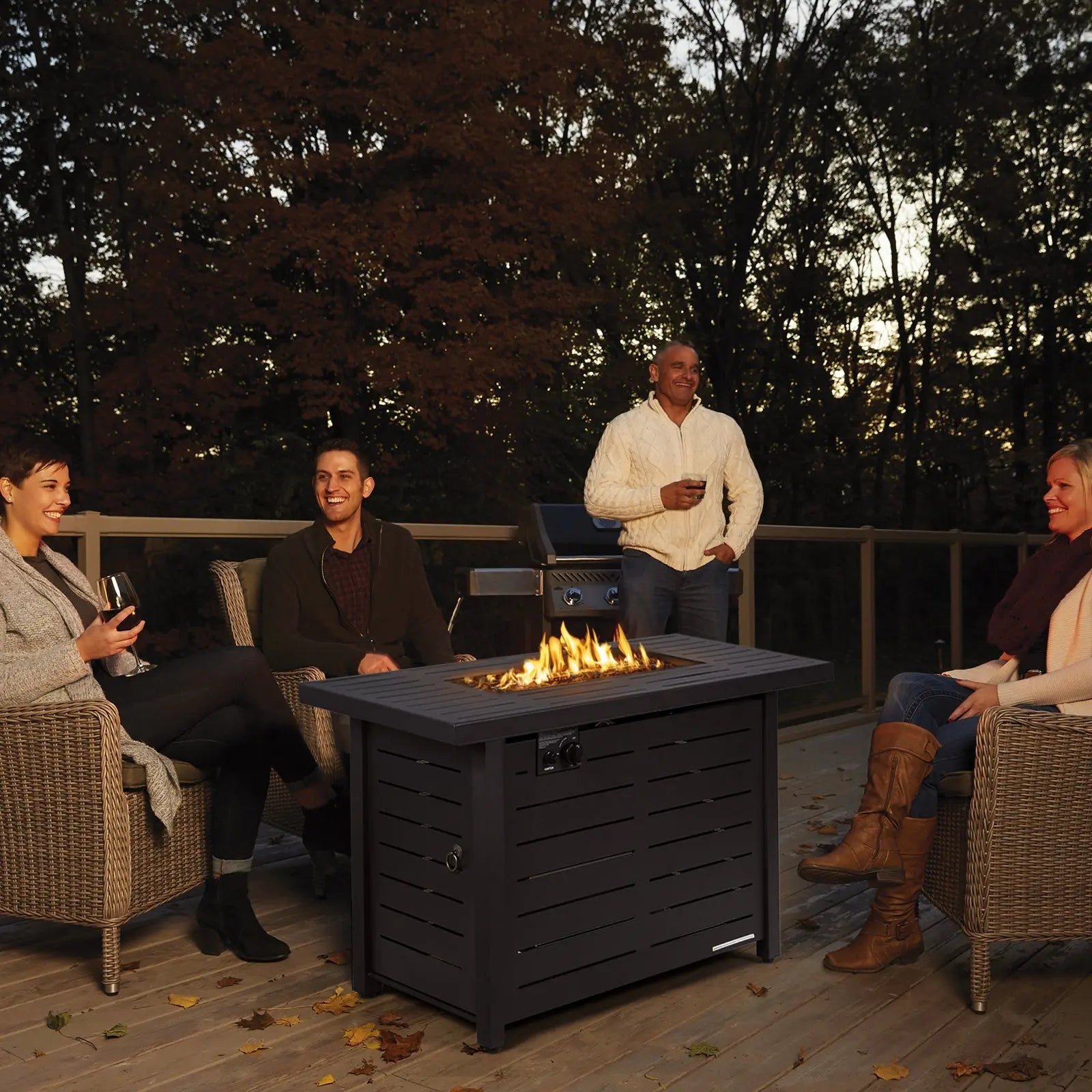 42 Inch 60 000 BTU Rectangular Propane Fire Pit Table with Waterproof Cover DirectDeals