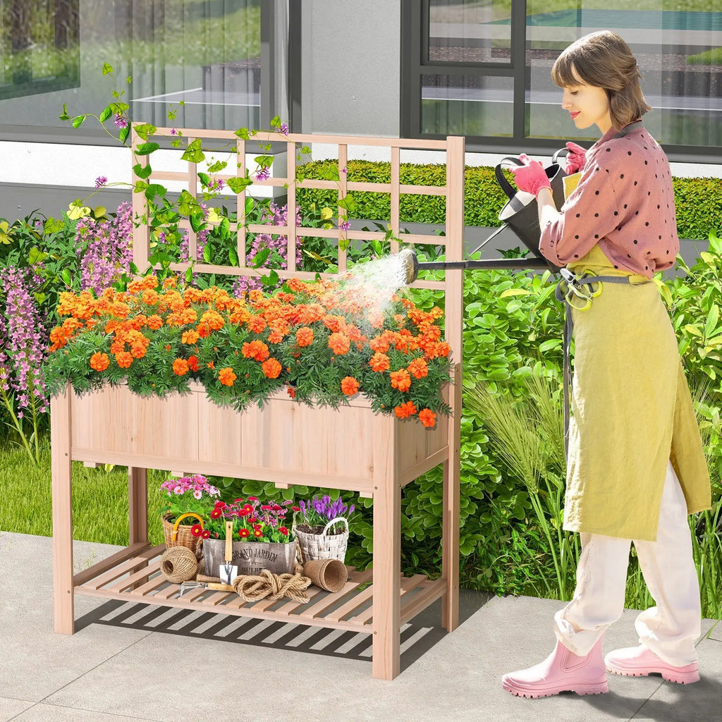 Raised Garden Bed Elevated Wooden Planter Box with Trellis DirectDeals