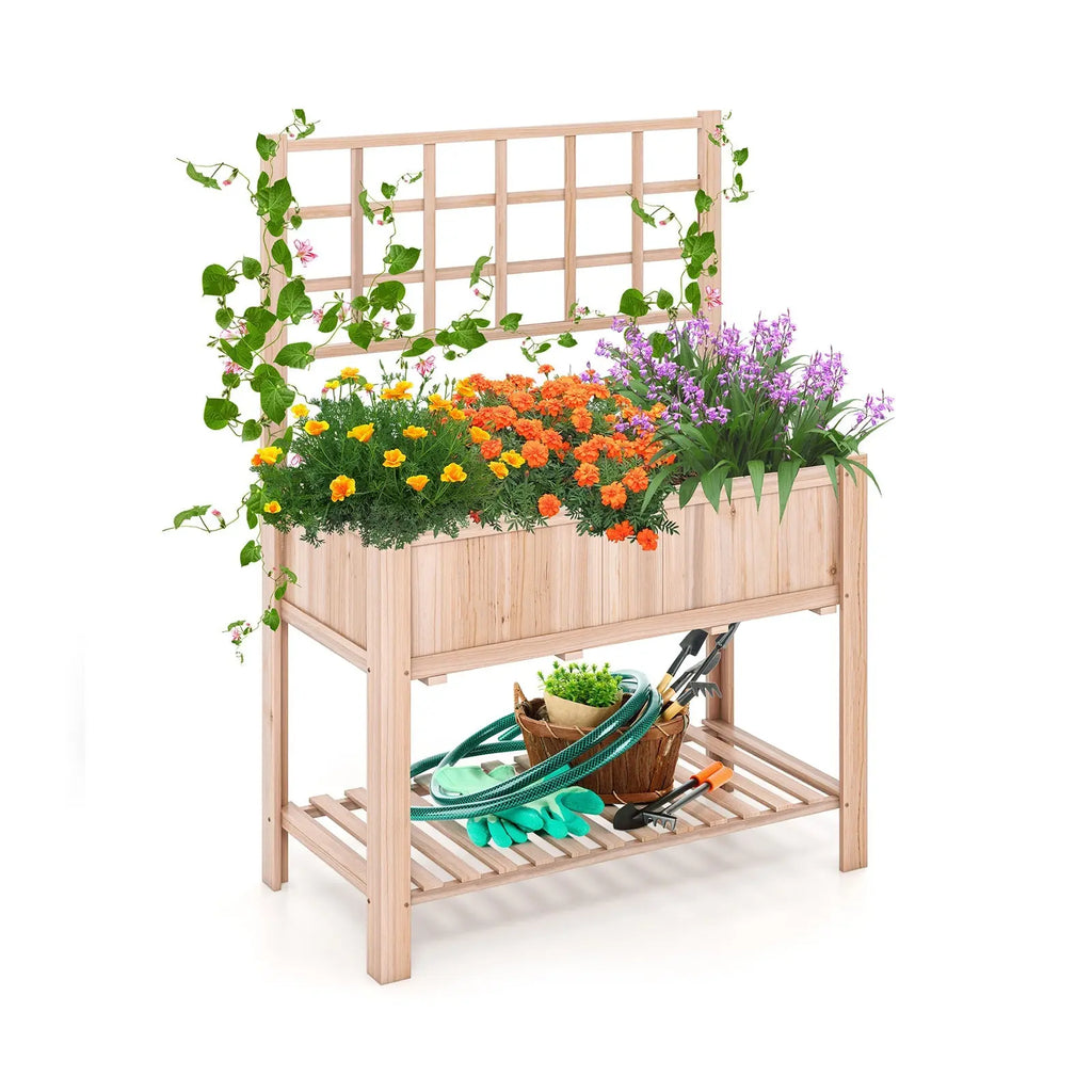 Raised Garden Bed Elevated Wooden Planter Box with Trellis DirectDeals