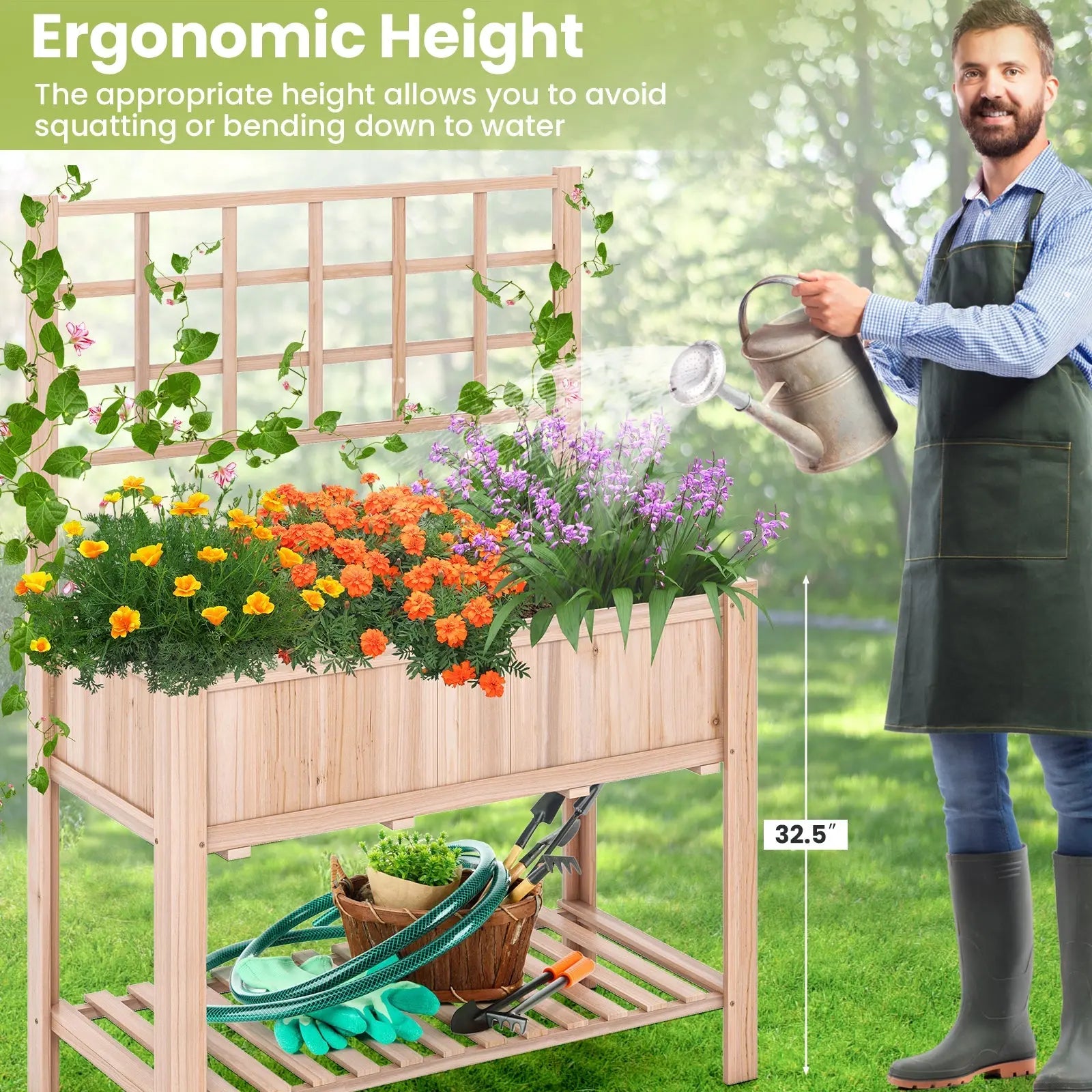 Raised Garden Bed Elevated Wooden Planter Box with Trellis DirectDeals