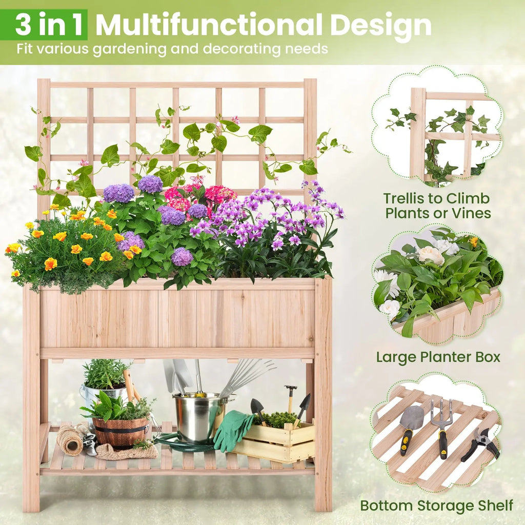 Raised Garden Bed Elevated Wooden Planter Box with Trellis DirectDeals