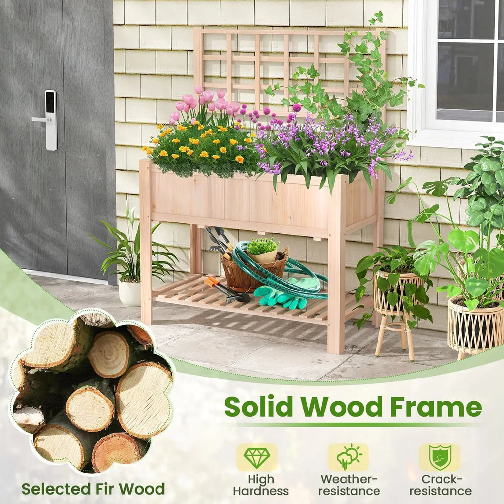 Raised Garden Bed Elevated Wooden Planter Box with Trellis DirectDeals
