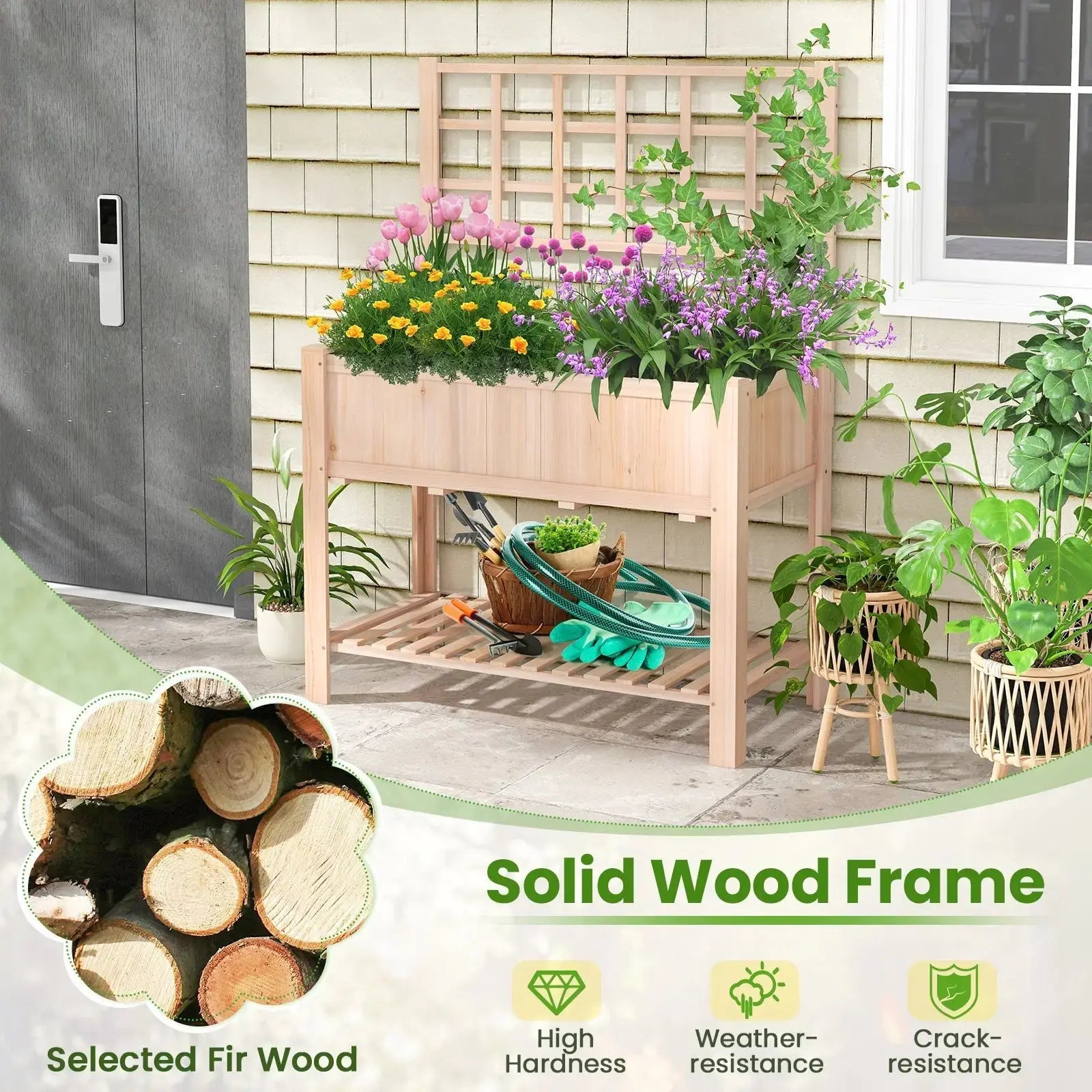 Raised Garden Bed Elevated Wooden Planter Box with Trellis DirectDeals