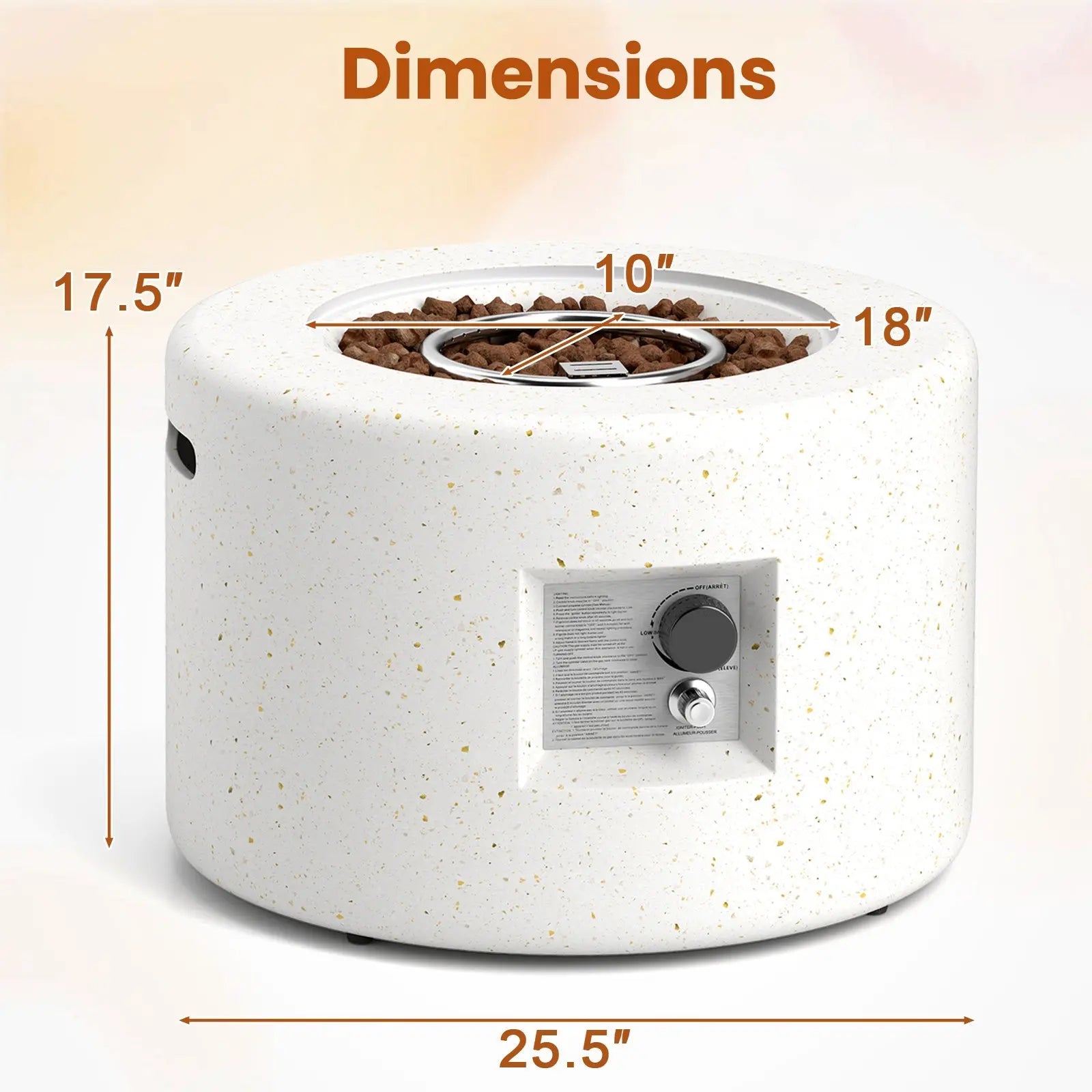 Round Terrazzo Propane Gas Fire Pit with Hideaway Tank Holder and Lava Rocks DirectDeals