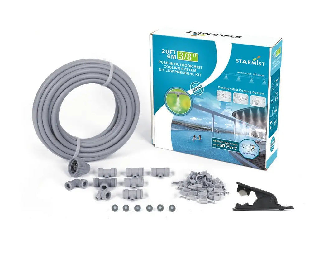 Starmist 341006 Push-In Outdoor Mist Cooling System DIY Low Pressure Kit, 6m/20'/1/4" Starmist