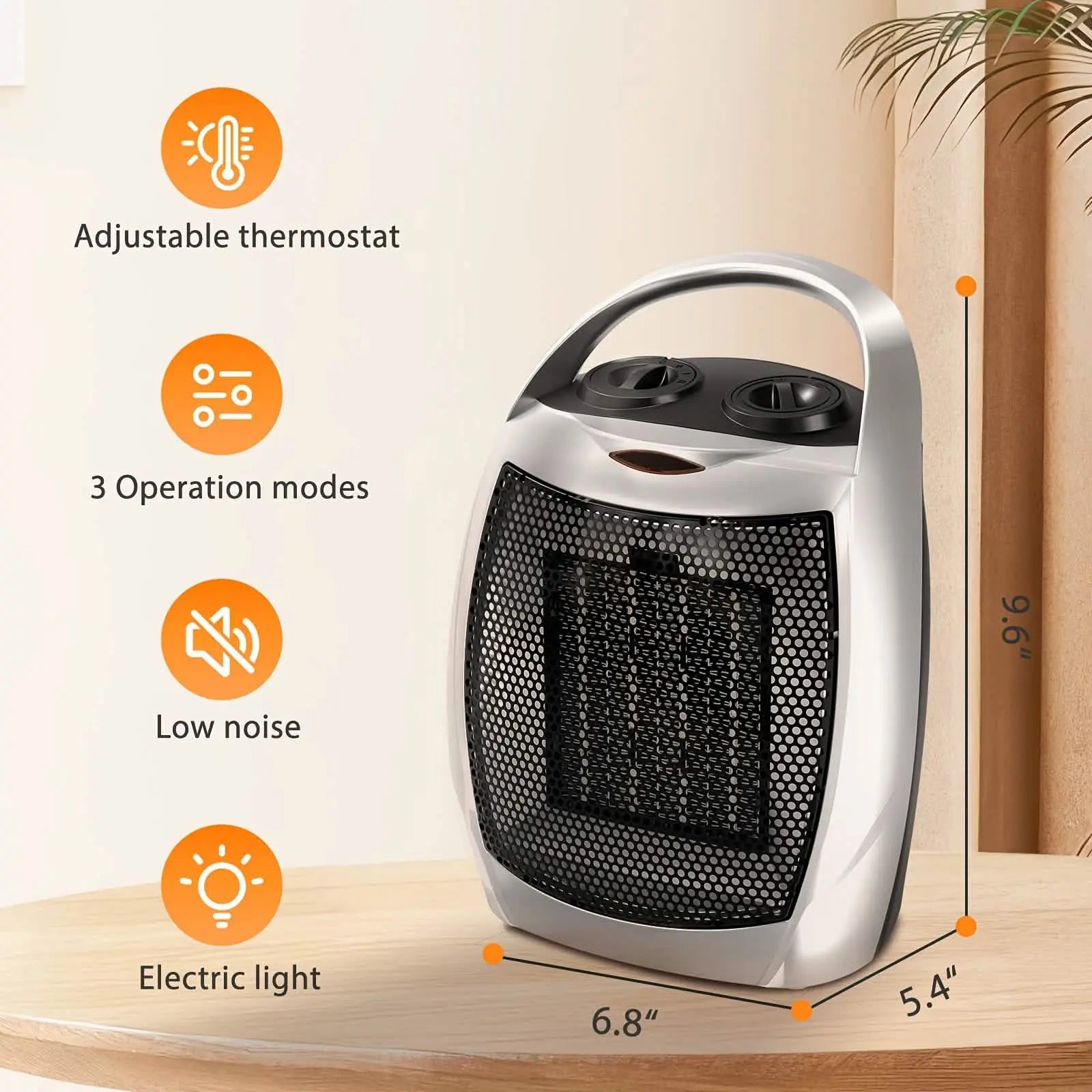 1500W Portable Ceramic Space Heater with Thermostat & Safety Protection with Carry Handle DailySale