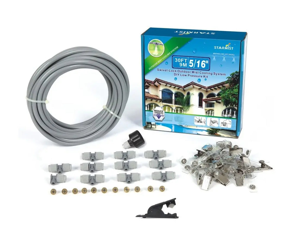 Sunneday Push-In Outdoor Mist Cooling System | DIY Low Pressure Kit | 30 ft / 9m - Sunneday LLC