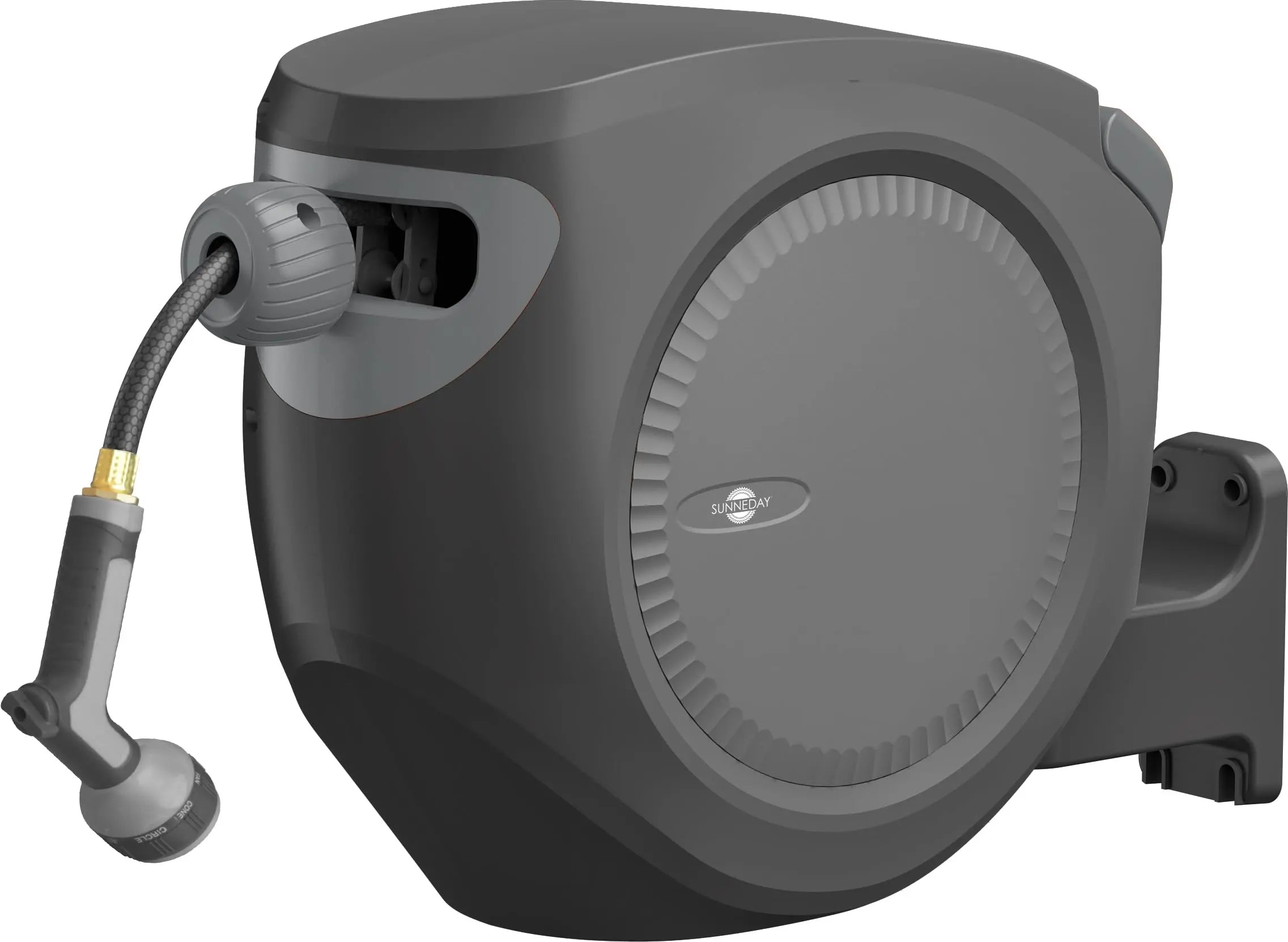 Sunneday Retractable Hose Reel | 75 ft 1/2" | Auto Rewind | 180° Swivel Wall Mount | Multi-Pattern Nozzle | Black/Gray - Sunneday LLC