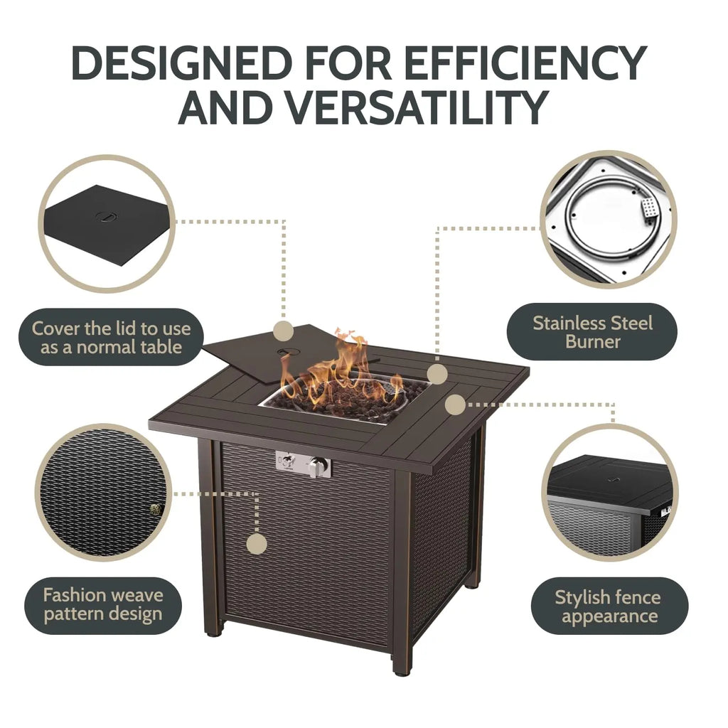 Propane Gas Fire Pit Table 30" | Outdoor Propane Fire Pit Tables for Outside Patio 50000 BTU | CSA Approved Rectangular Fire Pit Table | Balcony, Backyard & Garden Outdoor Firepit Table Sunneday