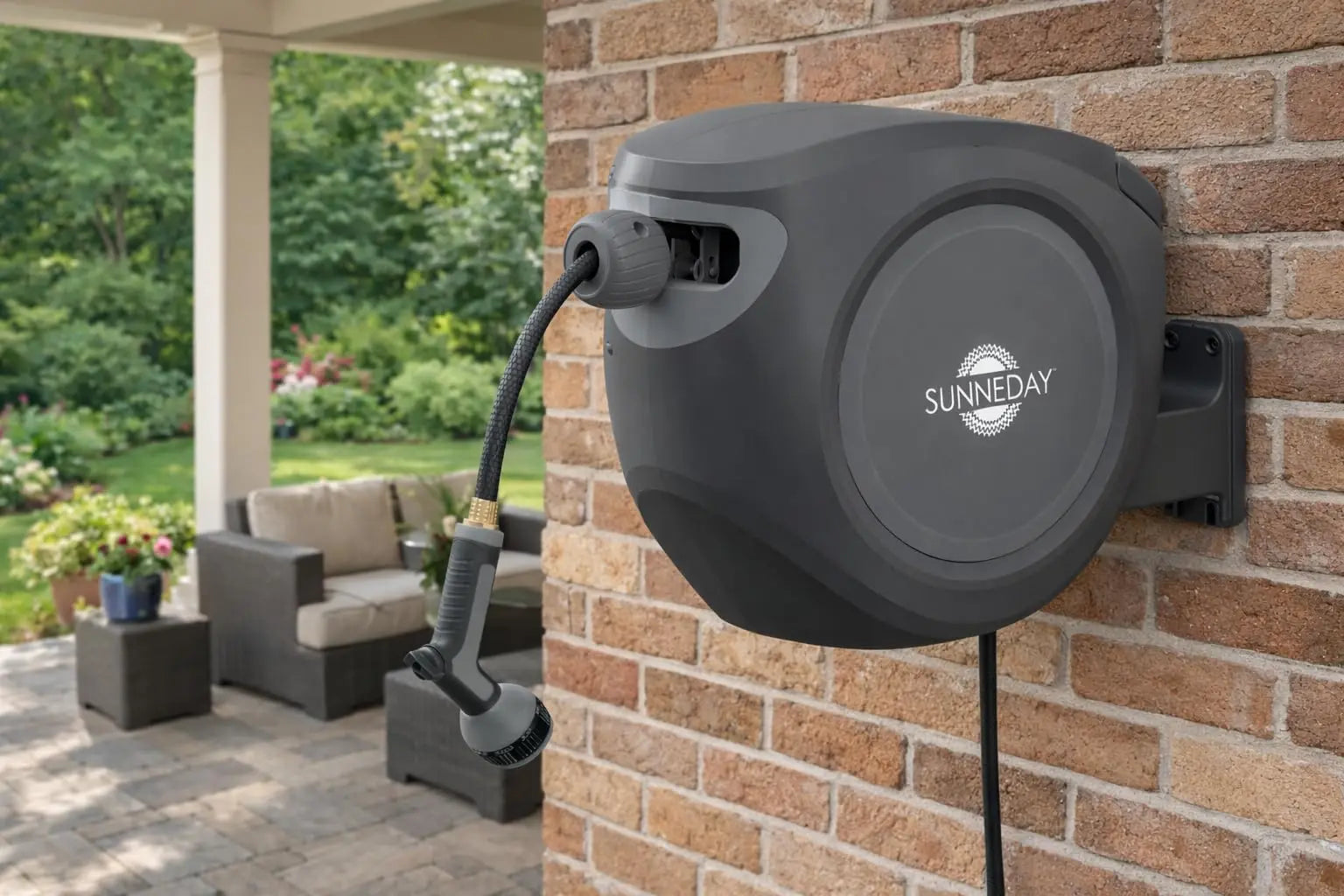 Sunneday Retractable Hose Reel | 100 ft | Auto Rewind | 180° Swivel Wall Mount | Black/Gray | 1/2" & 5/8" - Sunneday LLC