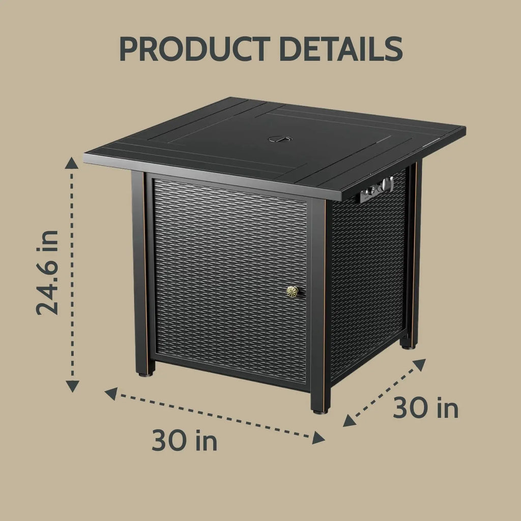 Propane Gas Fire Pit Table 30" | Outdoor Propane Fire Pit Tables for Outside Patio 50000 BTU | CSA Approved Rectangular Fire Pit Table | Balcony, Backyard & Garden Outdoor Firepit Table Sunneday