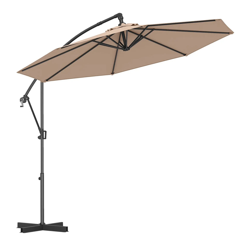 10 Feet Offset Hanging Umbrella with Base and Infinite Tilt-Coffee DirectDeals