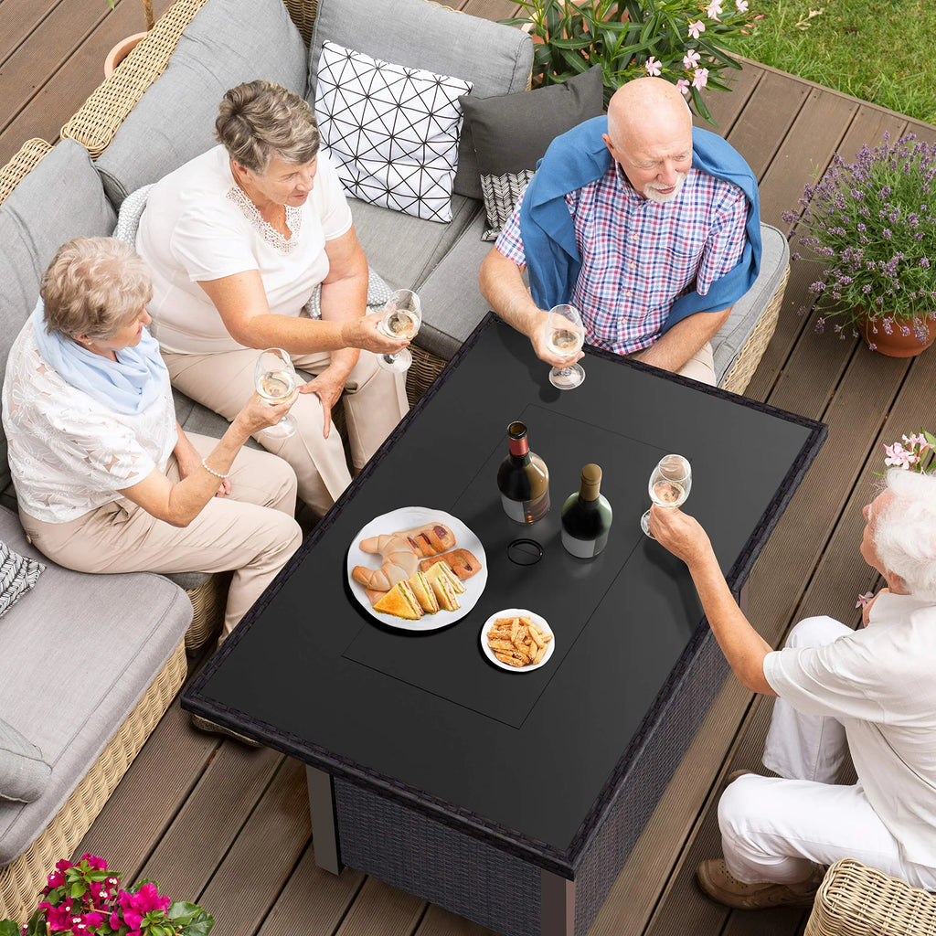 Wicker-Woven Propane Gas Fire Pit Table 44" | Outdoor Propane Fire Pit Tables for Outside Patio 50000 BTU | CSA Approved Rectangular Fire Pit Table | Balcony, Backyard & Garden Outdoor Firepit Table Sunneday