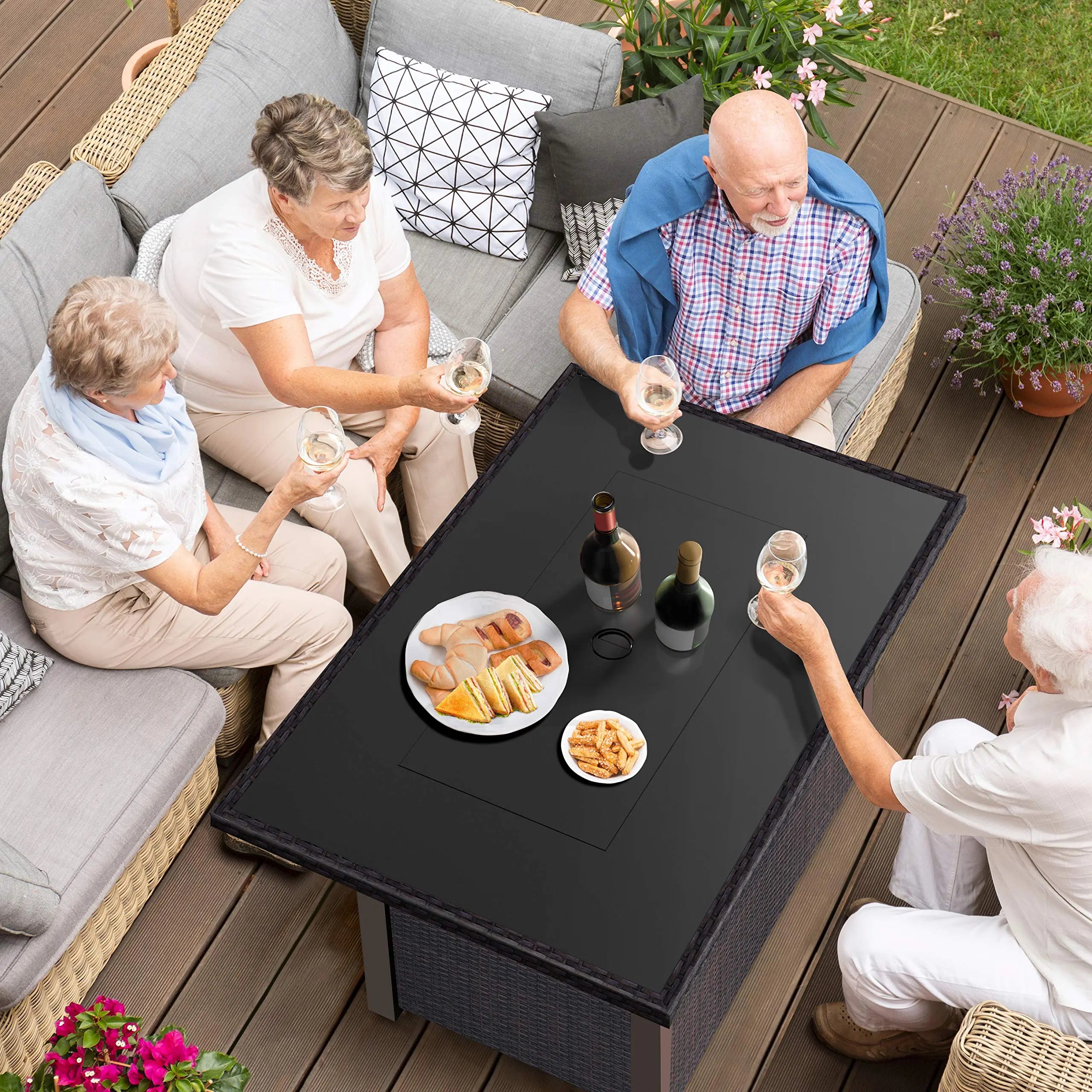 Wicker-Woven Propane Gas Fire Pit Table 44" | Outdoor Propane Fire Pit Tables for Outside Patio 50000 BTU | CSA Approved Rectangular Fire Pit Table | Balcony, Backyard & Garden Outdoor Firepit Table Sunneday
