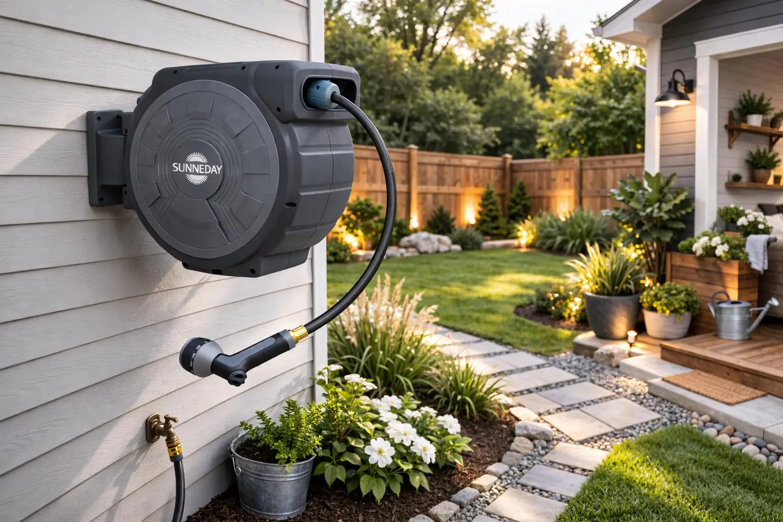 Sunneday Retractable Hose Reel | Automatic Retractable Hose Reel w/Wall Mount | Easy to Assemble Water Hose Reel w/Flexible Swivel Mount | Retractable Garden Hose Reel (100ft. 5/8", 100ft. 1/2", 75ft. 1/2"Gray/Dark Grey) Sunneday
