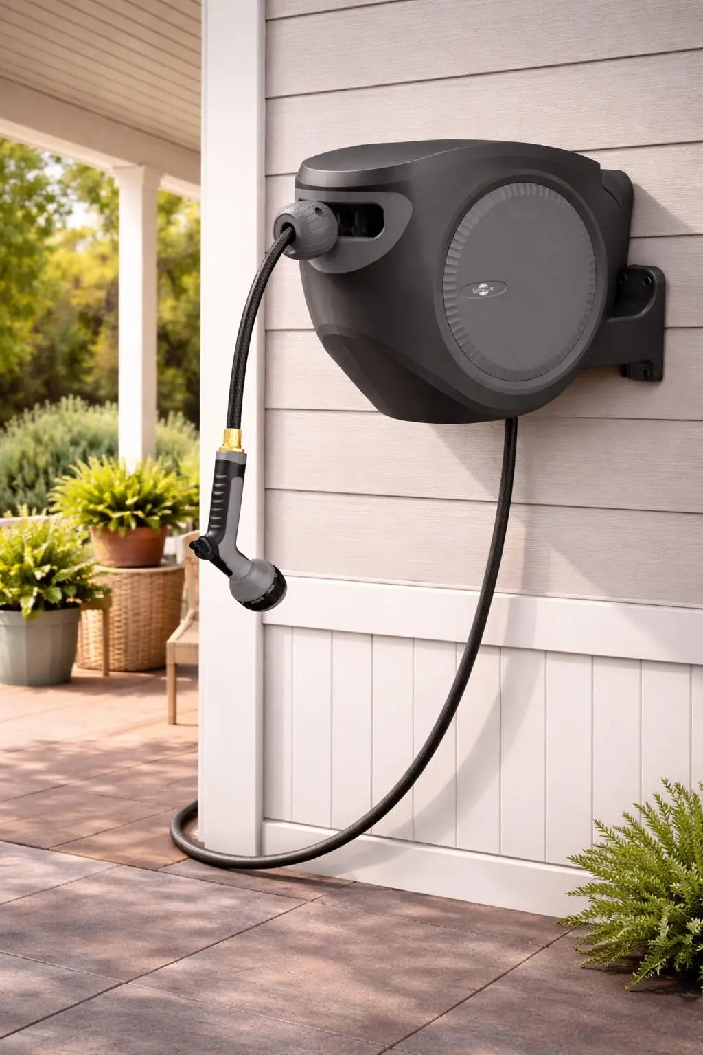 Sunneday Retractable Hose Reel | 75 ft 1/2" | Auto Rewind | 180° Swivel Wall Mount | Multi-Pattern Nozzle | Black/Gray - Sunneday LLC