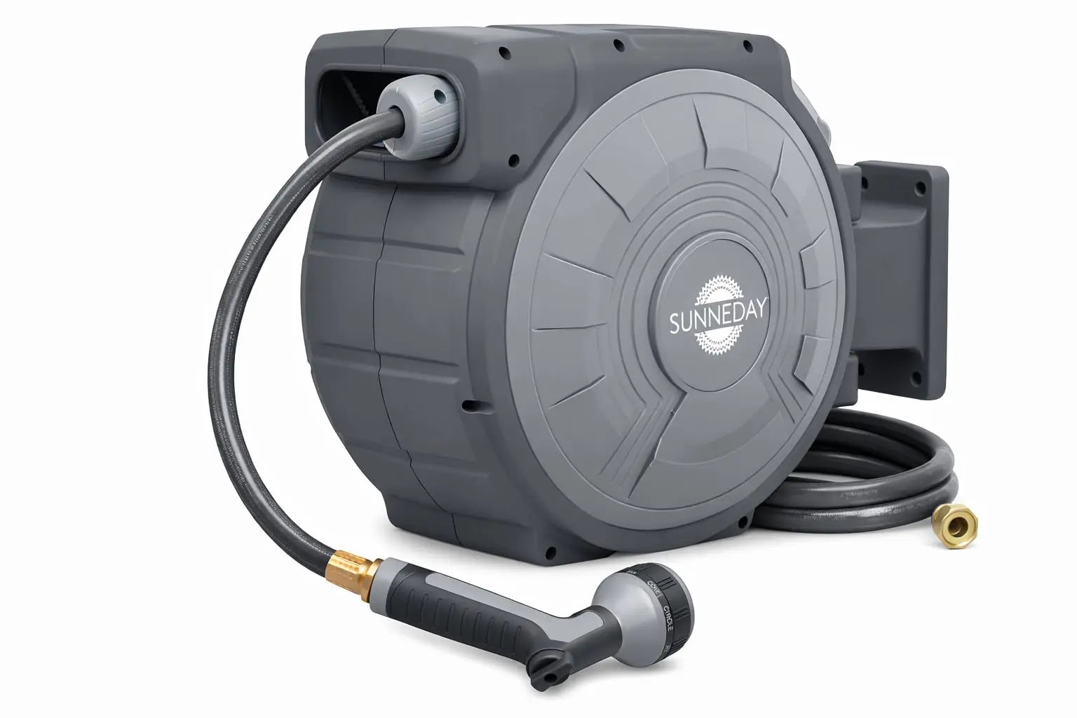Sunneday Retractable Hose Reel | Automatic Retractable Hose Reel w/Wall Mount | Easy to Assemble Water Hose Reel w/Flexible Swivel Mount | Retractable Garden Hose Reel (100ft. 5/8", 100ft. 1/2", 75ft. 1/2"Gray/Dark Grey) Sunneday