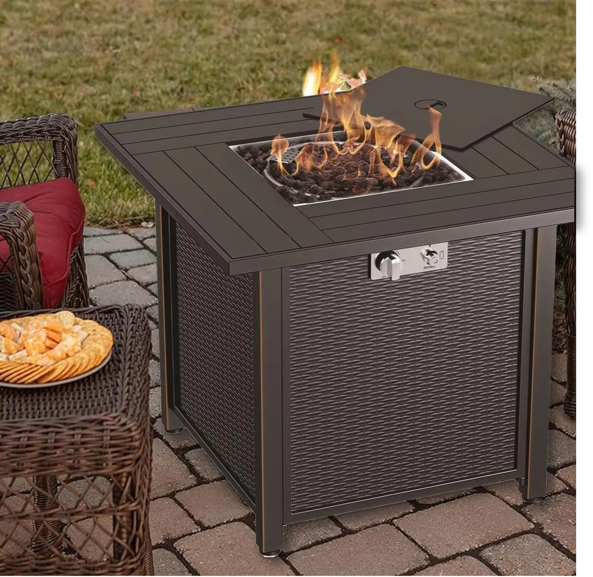 Propane Gas Fire Pit Table 30" | Outdoor Propane Fire Pit Tables for Outside Patio 50000 BTU | CSA Approved Rectangular Fire Pit Table | Balcony, Backyard & Garden Outdoor Firepit Table Sunneday