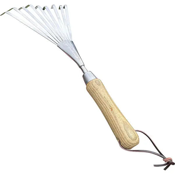 Stainless Steel Garden Hand Rake (classic wood handle) Garden Guru
