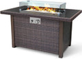 Wicker-Woven Propane Gas Fire Pit Table 44" | Outdoor Propane Fire Pit Tables for Outside Patio 50000 BTU | CSA Approved Rectangular Fire Pit Table | Balcony, Backyard & Garden Outdoor Firepit Table Sunneday