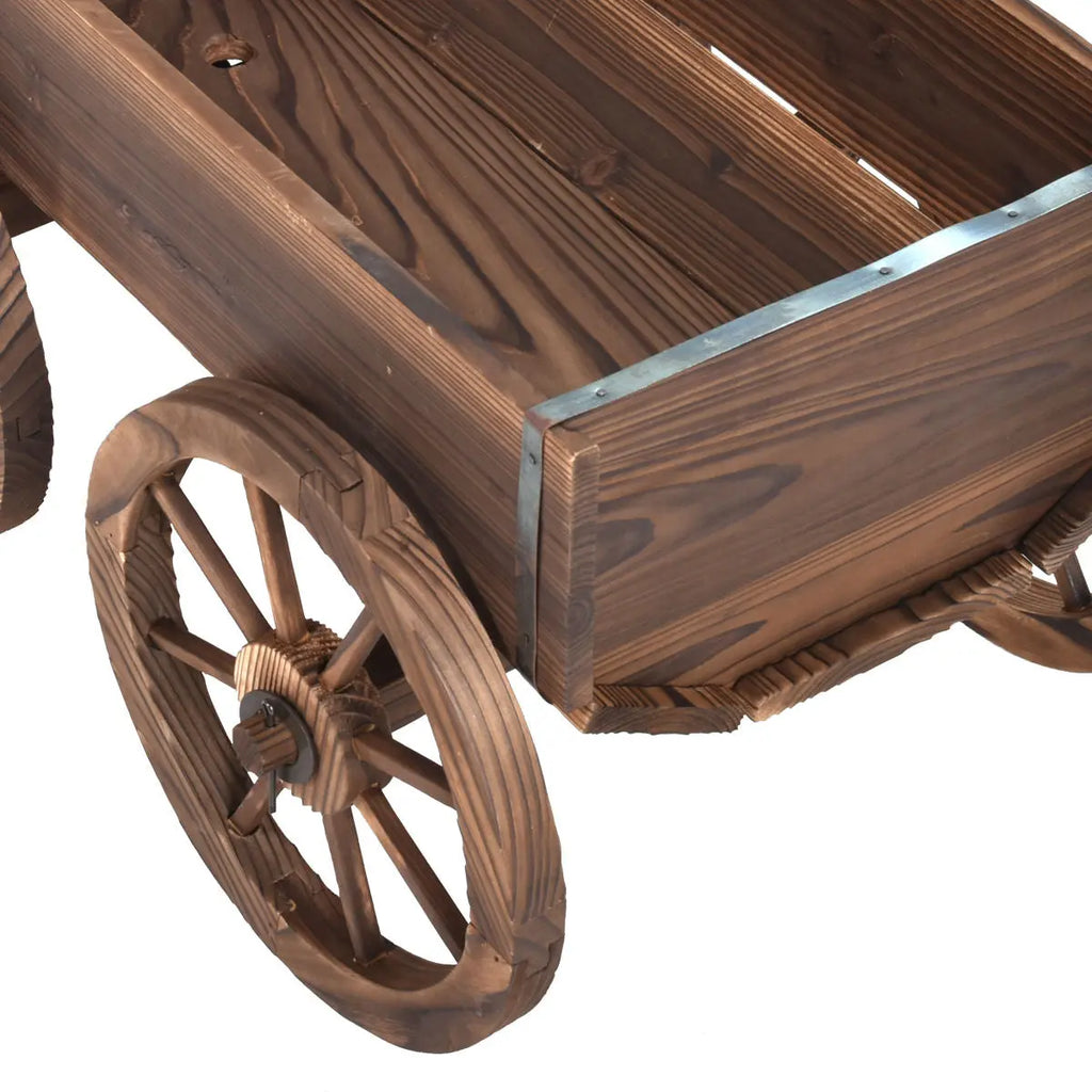 Wood Wagon Planter Pot Stand with Wheels DirectDeals