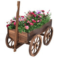 Wood Wagon Planter Pot Stand with Wheels DirectDeals