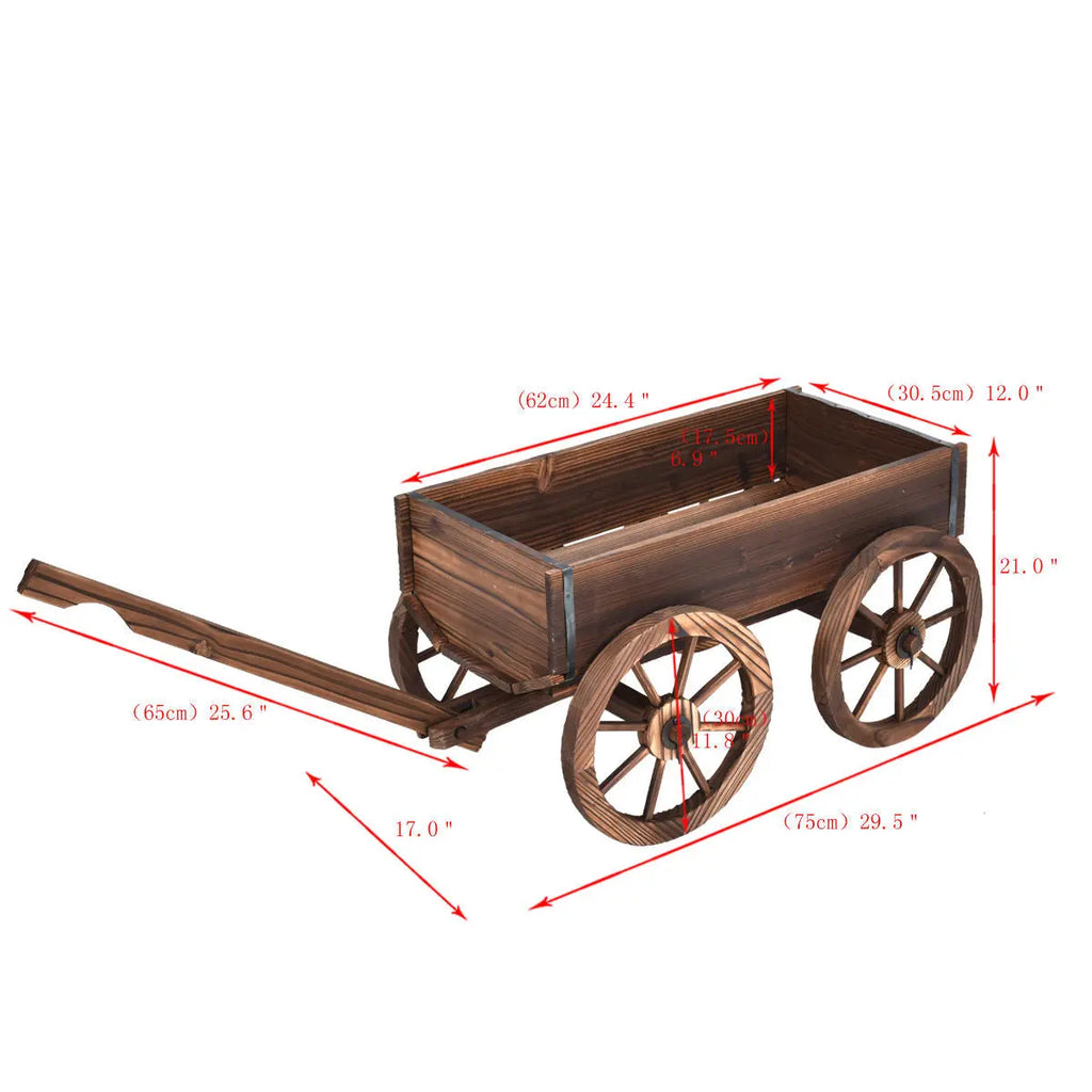 Wood Wagon Planter Pot Stand with Wheels DirectDeals