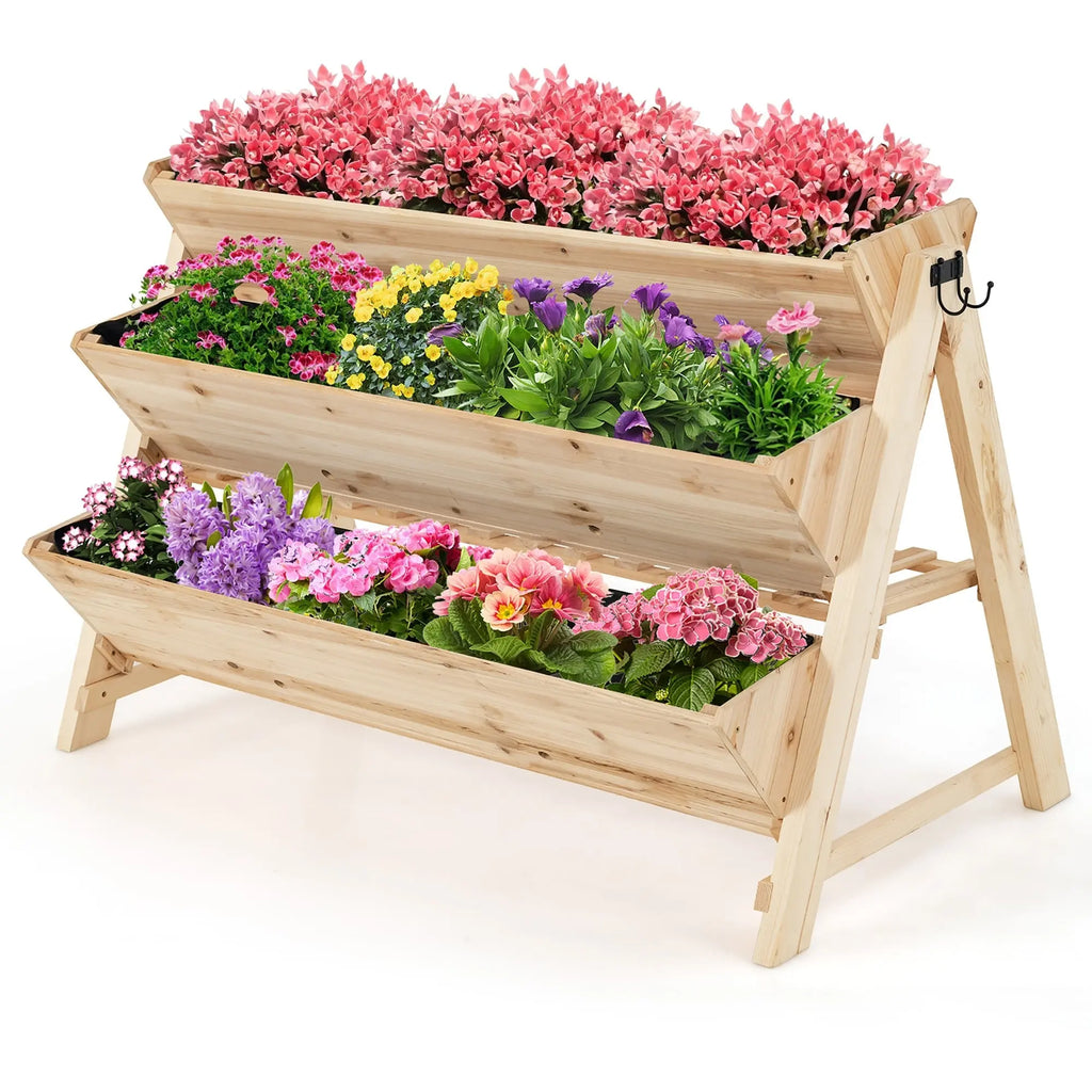 3 Tier Wooden Vertical Raised Garden Bed with Storage Shelf DirectDeals