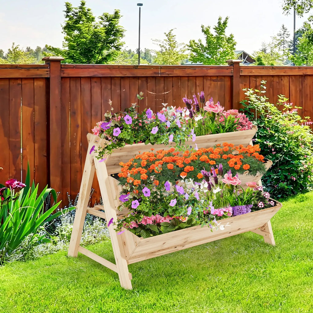 3 Tier Wooden Vertical Raised Garden Bed with Storage Shelf DirectDeals
