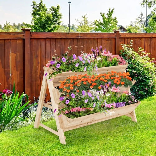 3 Tier Wooden Vertical Raised Garden Bed with Storage Shelf DirectDeals