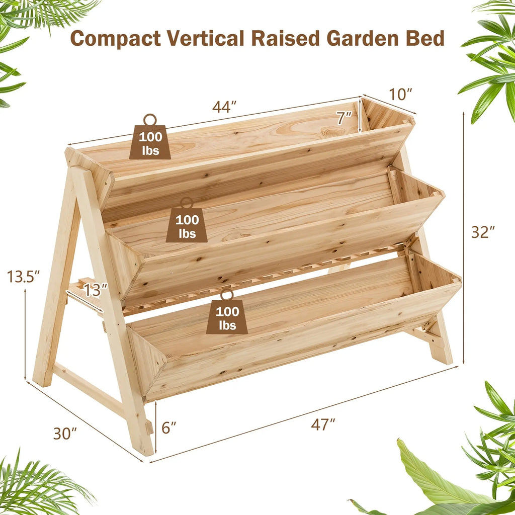 3 Tier Wooden Vertical Raised Garden Bed with Storage Shelf DirectDeals