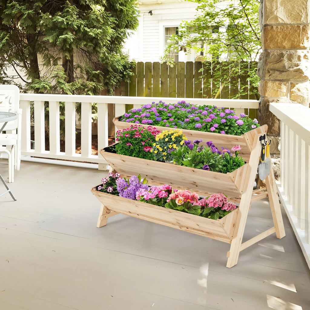 3 Tier Wooden Vertical Raised Garden Bed with Storage Shelf DirectDeals