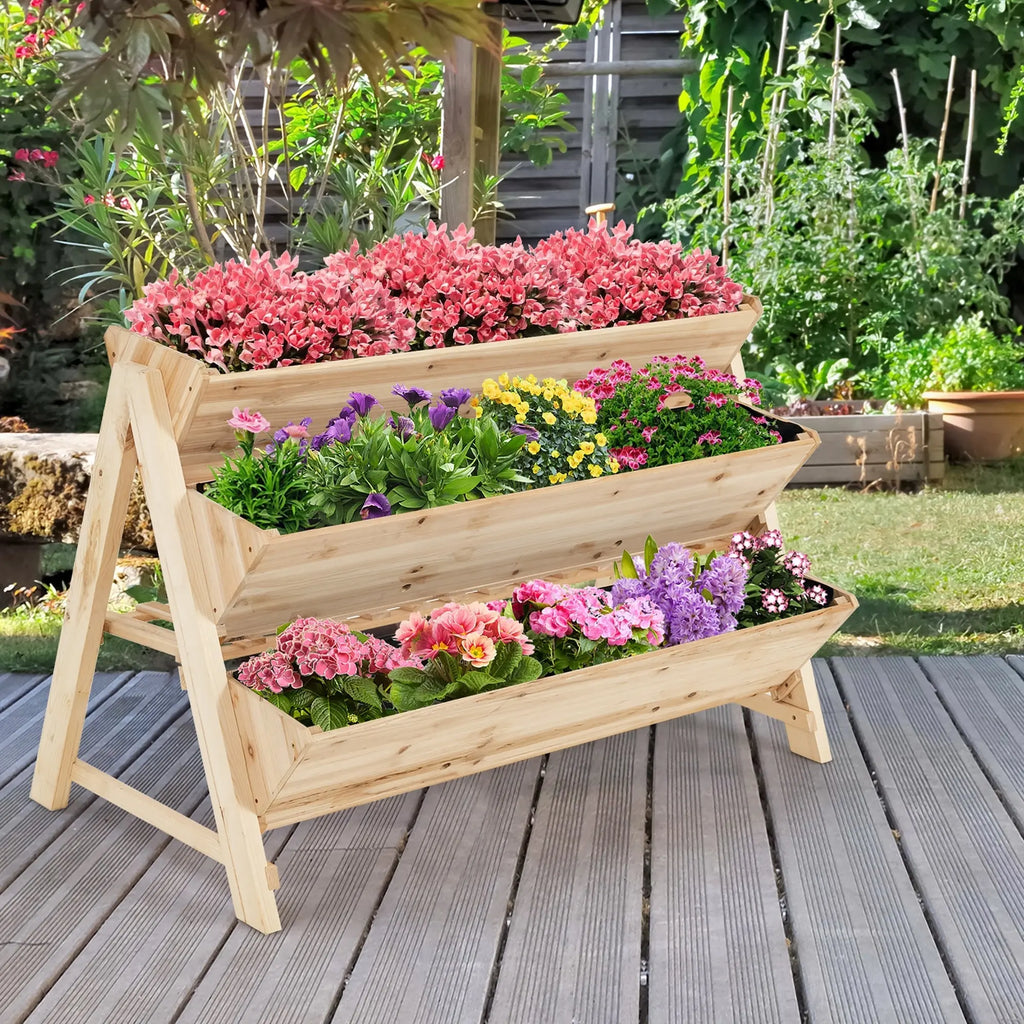 3 Tier Wooden Vertical Raised Garden Bed with Storage Shelf DirectDeals