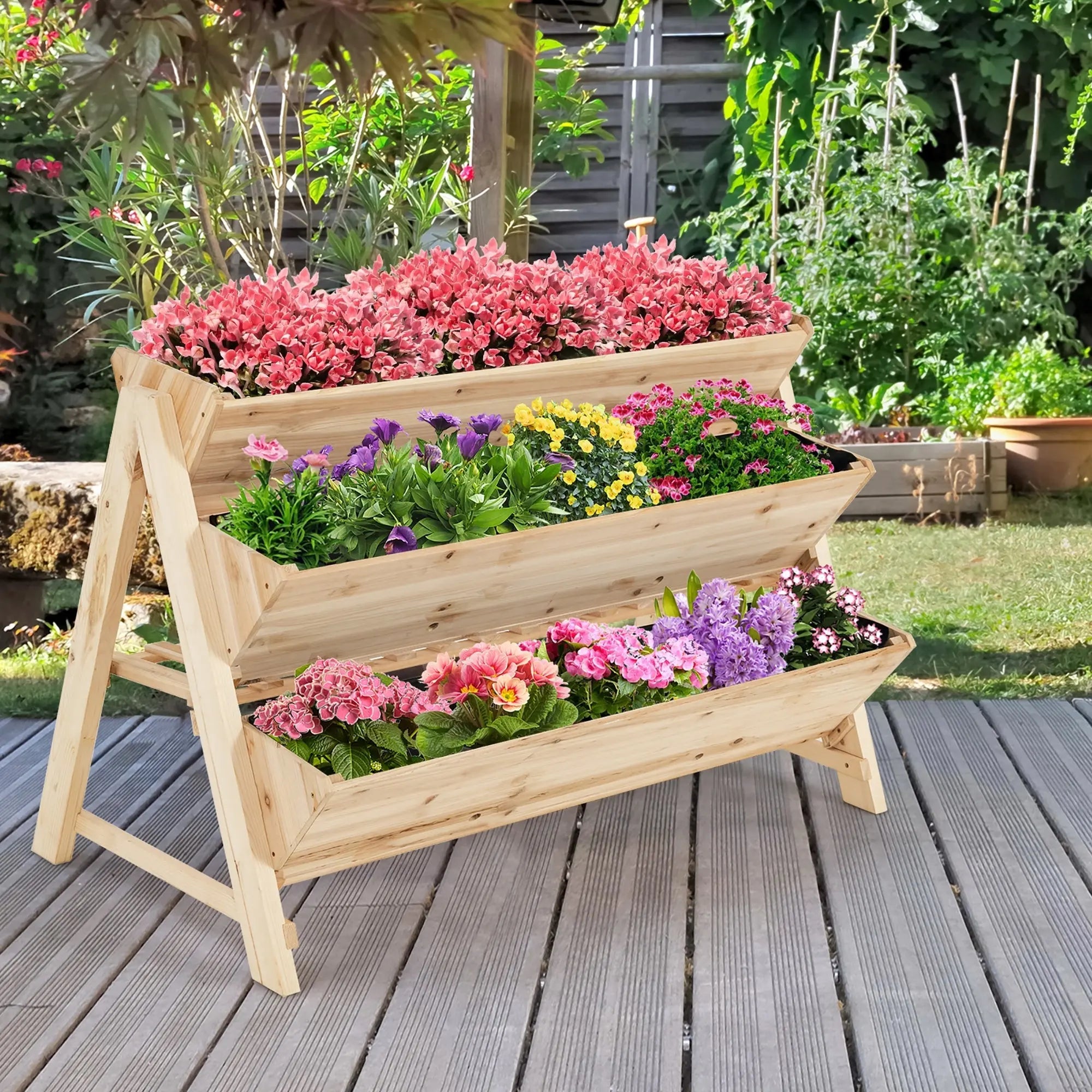 3 Tier Wooden Vertical Raised Garden Bed with Storage Shelf DirectDeals