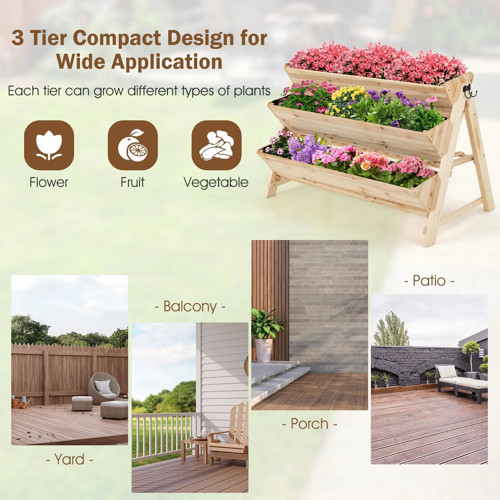 3 Tier Wooden Vertical Raised Garden Bed with Storage Shelf DirectDeals