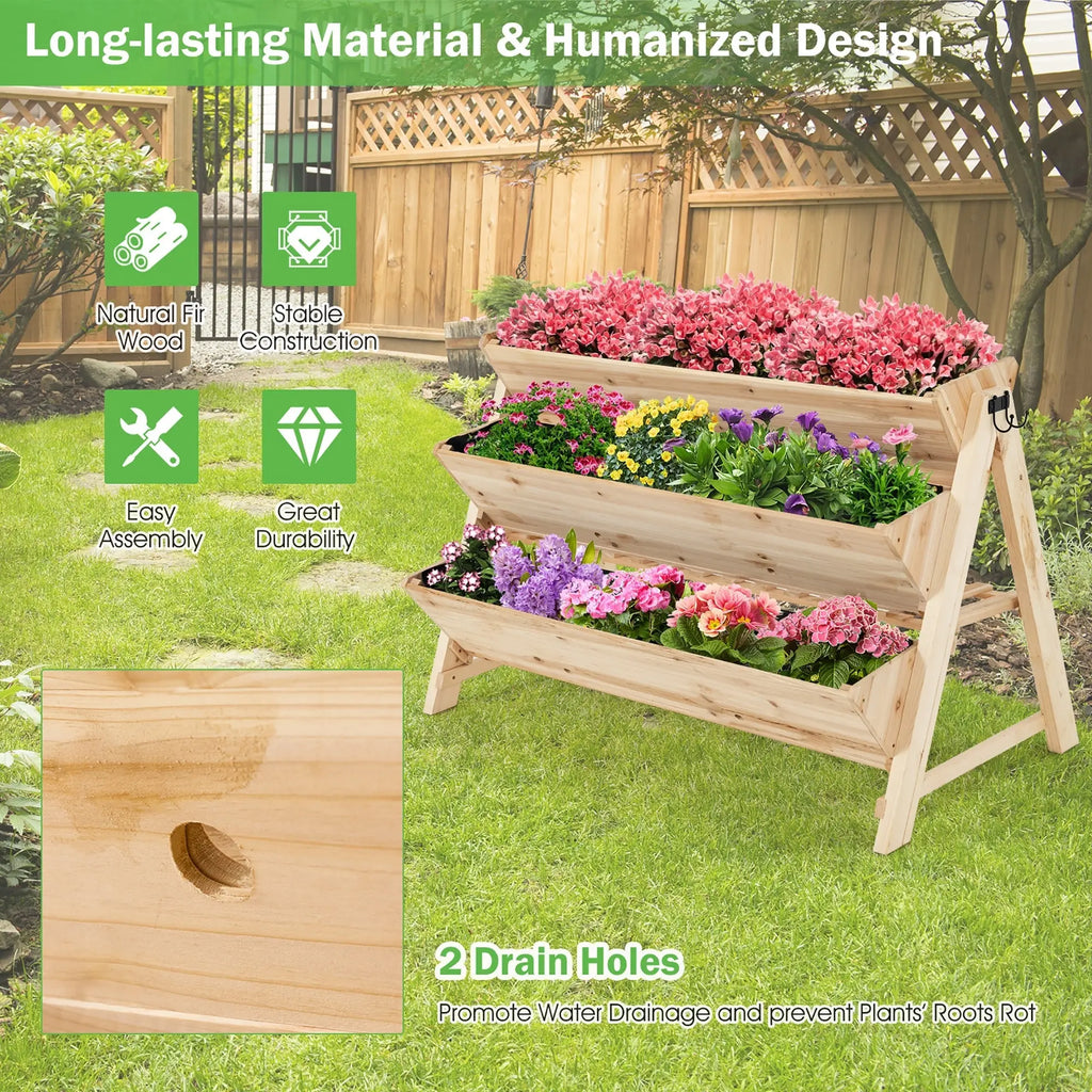 3 Tier Wooden Vertical Raised Garden Bed with Storage Shelf DirectDeals