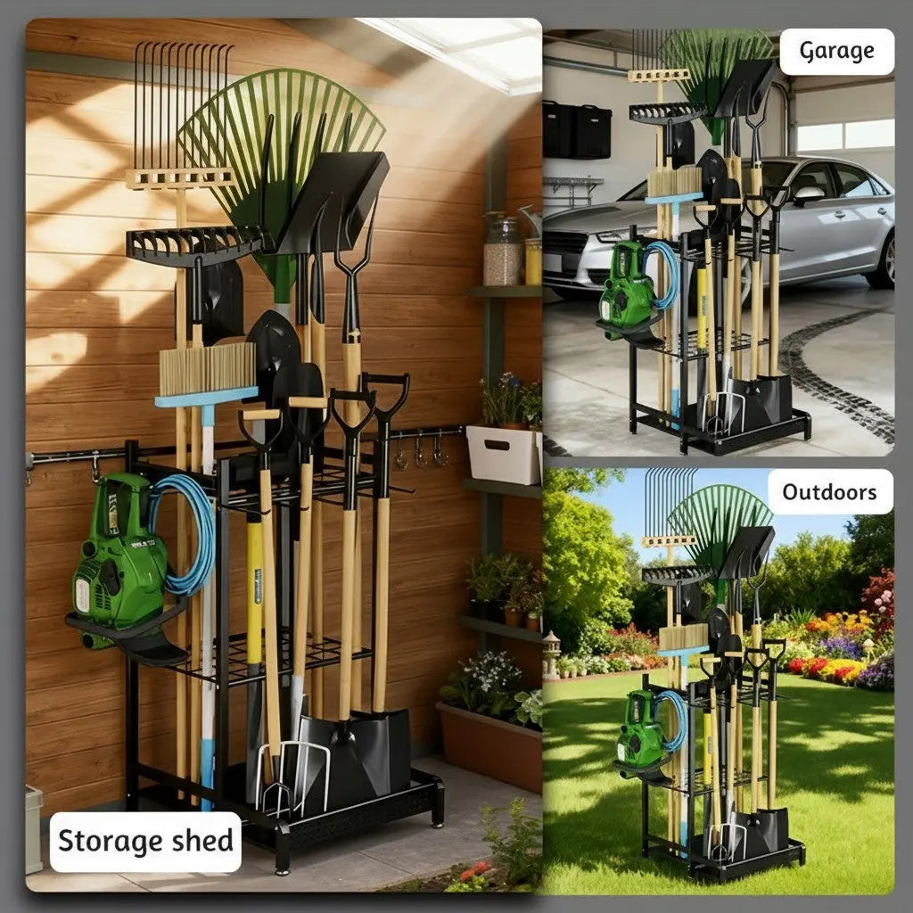 Heavy-Duty Garden Tool Organizer Rack for Garage & Yard 2Dropme