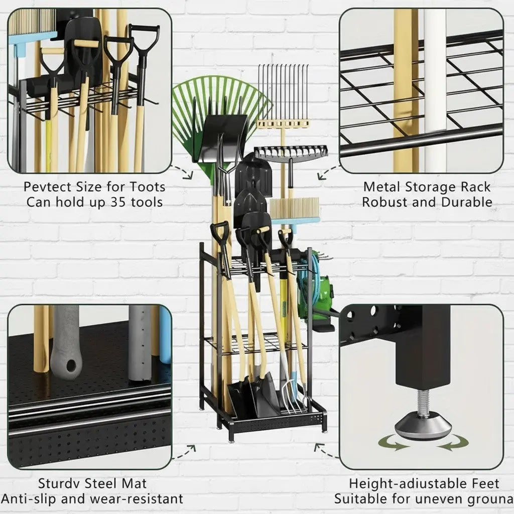 Heavy-Duty Garden Tool Organizer Rack for Garage & Yard 2Dropme