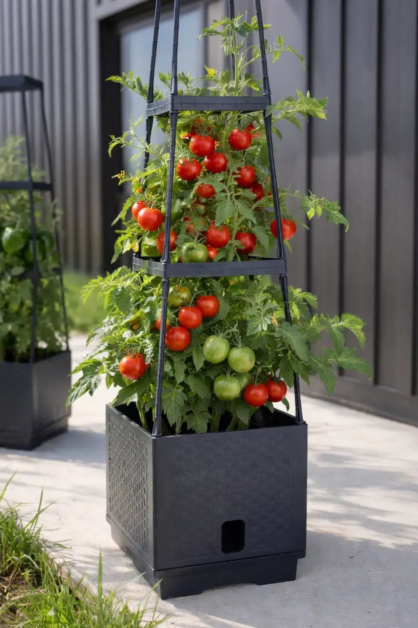 Sunneday Planter with Trellis | Vertical Garden Tower | Raised Bed for Tomatoes, Peppers & Herbs | Patio & Balcony - Sunneday LLC