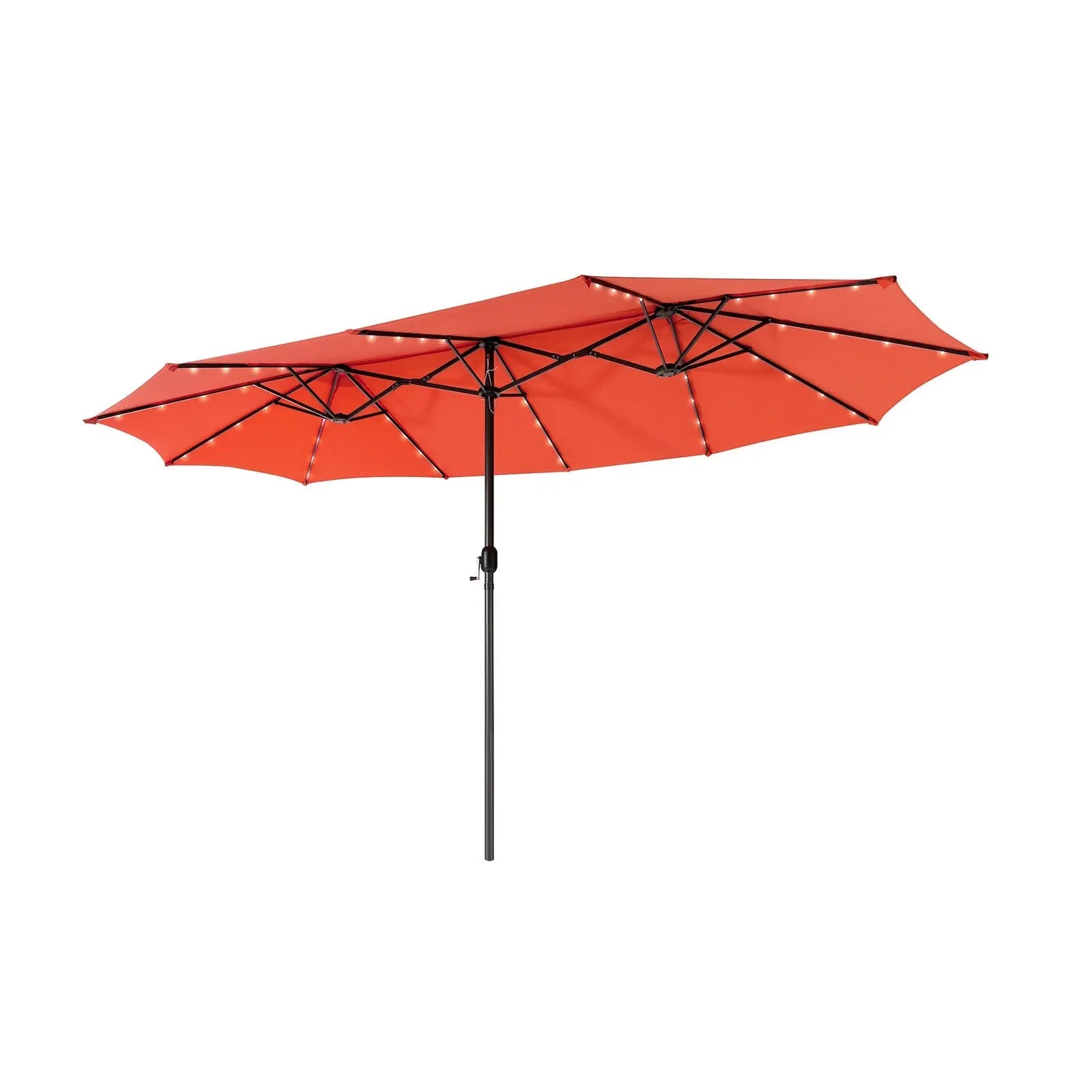 15 Feet Twin Patio Umbrella with 48 Solar LED Lights-Orange DirectDeals