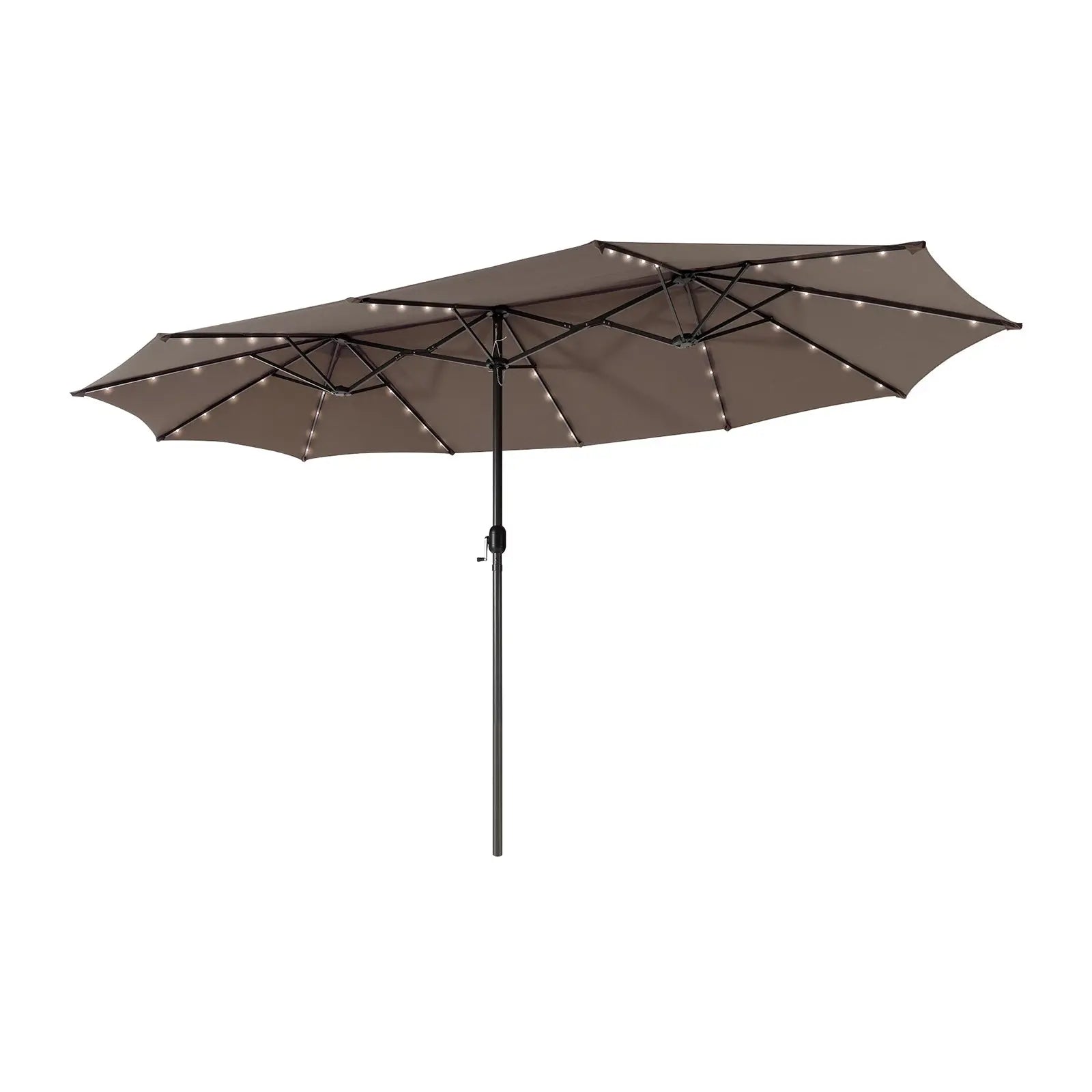 15 Feet Twin Patio Umbrella with 48 Solar LED Lights-Light Brown DirectDeals